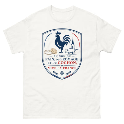 Au nom du pain, du fromage et du cochon — T-shirt unisexe blason