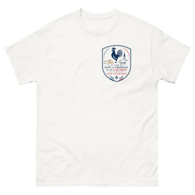 Au nom du pain, du fromage et du cochon — T-shirt unisexe écusson